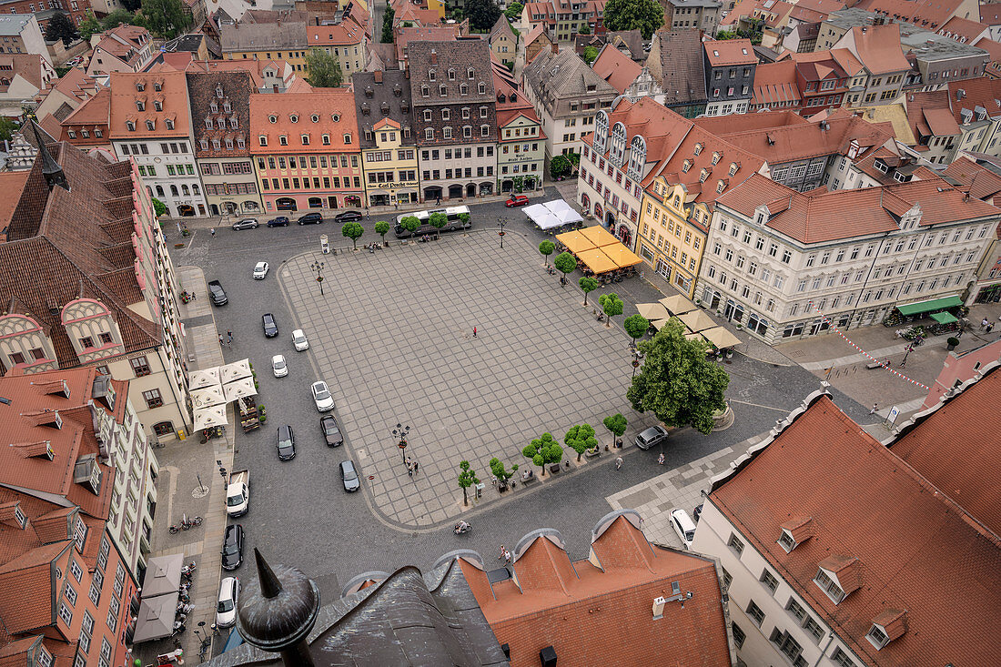 View from the St Wenzel tower on the market square, Naumburg an der Saale, Saxony-Anhalt, Germany, Europe