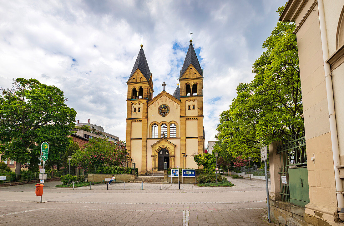 BAD KISSINGEN, GERMANY - CIRCA MAY, 2020: The Erloeserkirche of Bad Kissingen, Bavaria, Germany