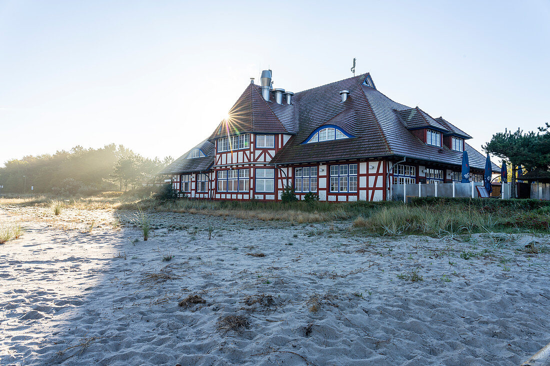 Kurhaus directly at the pier in the Baltic Sea spa Zingst, Mecklenburg-Western Pomerania, Germany.