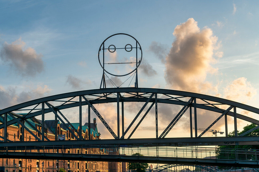 Speicherstadt Hamburg, bridge with funny girls, HafenCity, Hamburg, Germany