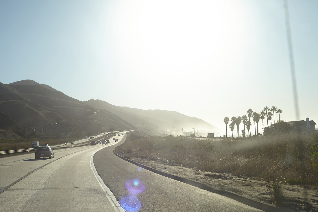 Highway 101 in the morning haze near Santa Barbara, California, USA.
