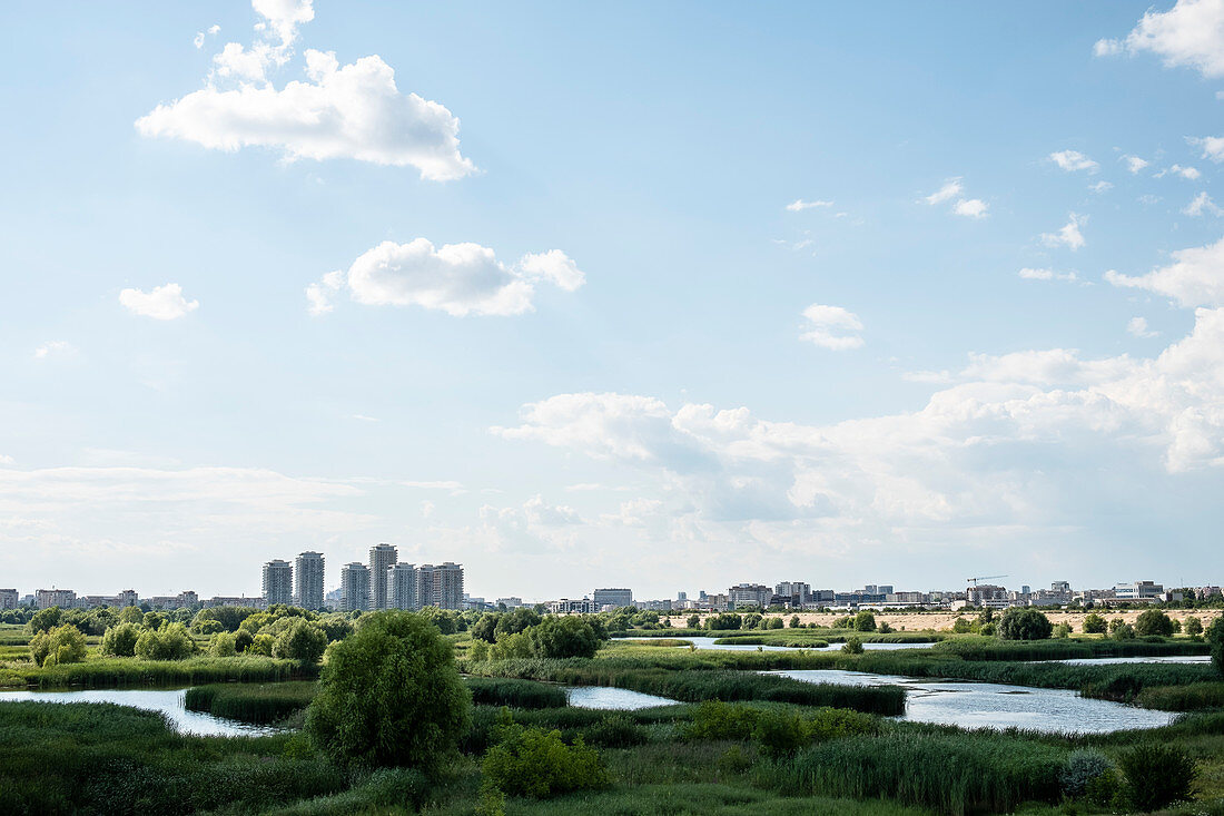 Bucharest, Romania. The Văcăreşti Nature Park and Lake is located in the city. Nicolae Ceausescu wanted to create a reservoir here. In the meantime nature has reclaimed the swamp area. The biodiversity corresponds to a small river delta with 96 bird species.