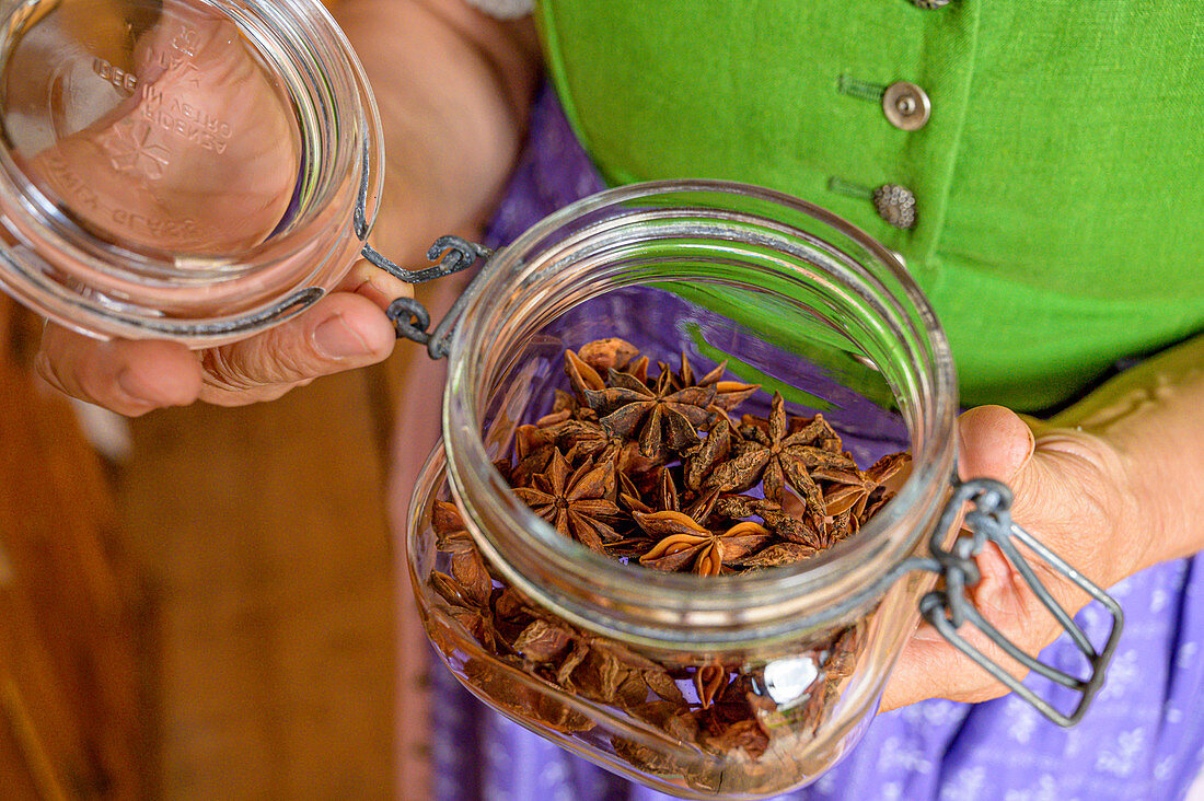 Glass with anise, homemade with herbs from our own garden