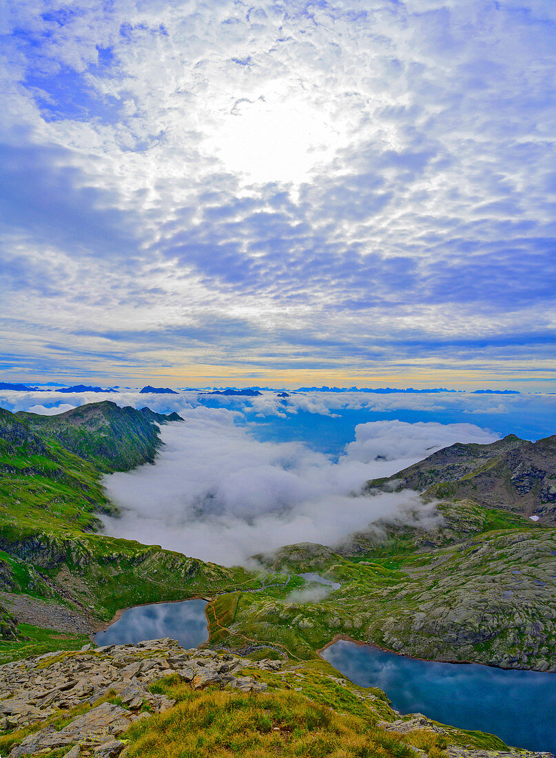 Mountain hiking in the Texel Group Nature Park, in the area of the Spronserseen, the largest high alpine lake district in Europe.