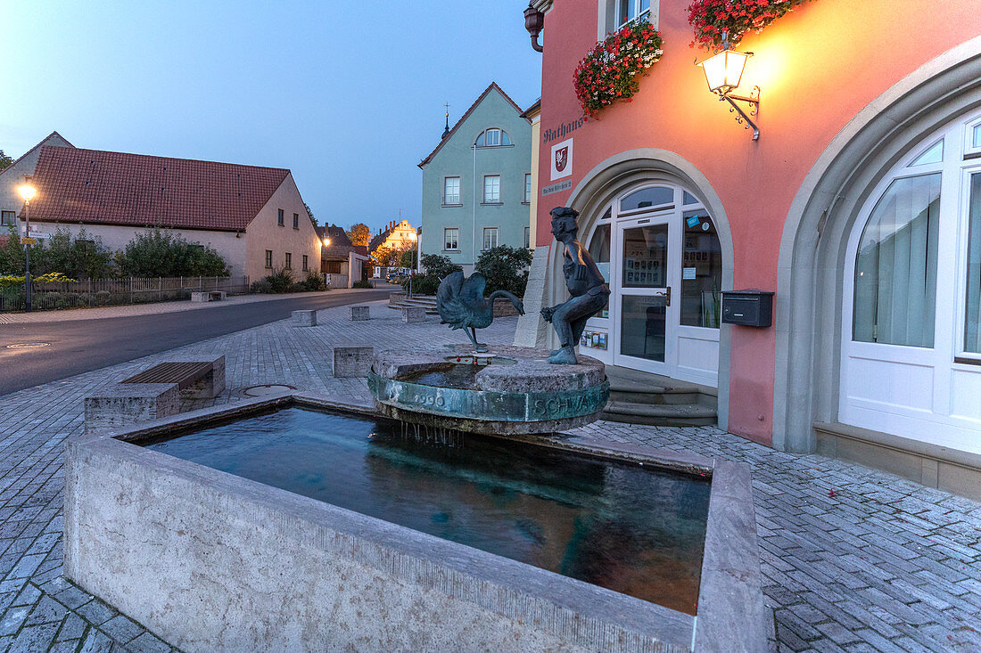 Fountain in the old town of Rödelsee, Kitzingen, Lower Franconia, Franconia, Bavaria, Germany, Europe