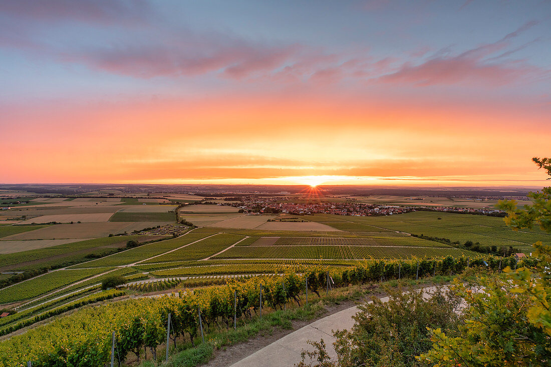 Summer sunset over Rödelsee, Schwanberg, Kitzingen, Lower Franconia, Franconia, Bavaria, Germany, Europe