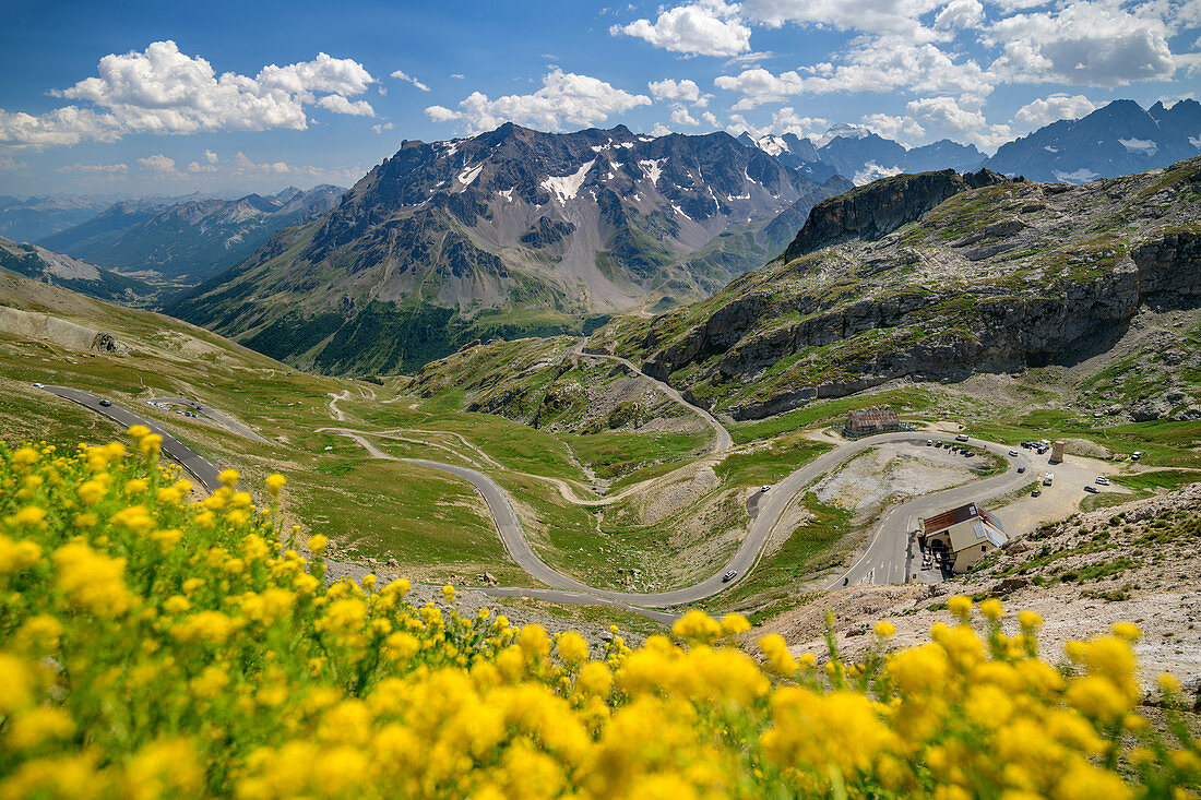 Deep view of the pass road of the Col du Galibier, Col du Galibier, Hautes-Alpes, Savoie, France
