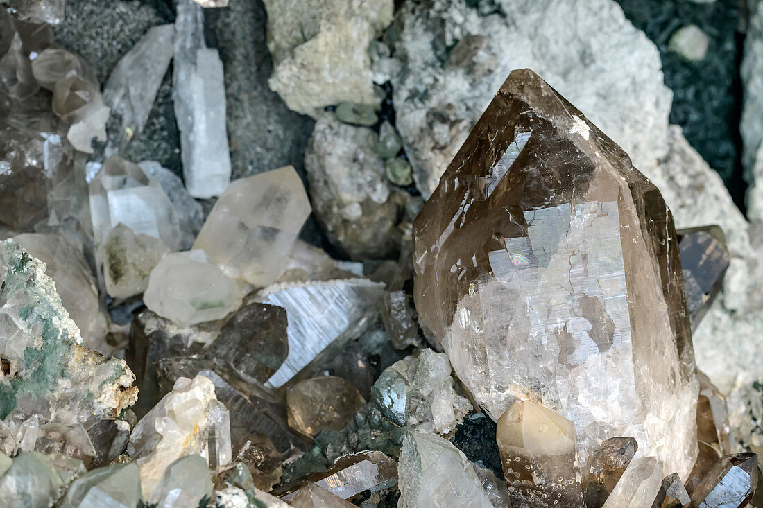 Smoky quartz found on the Grimsel Pass, Grimsel Pass, UNESCO World Natural Heritage Jungfrau-Aletsch, Bernese Alps, Switzerland