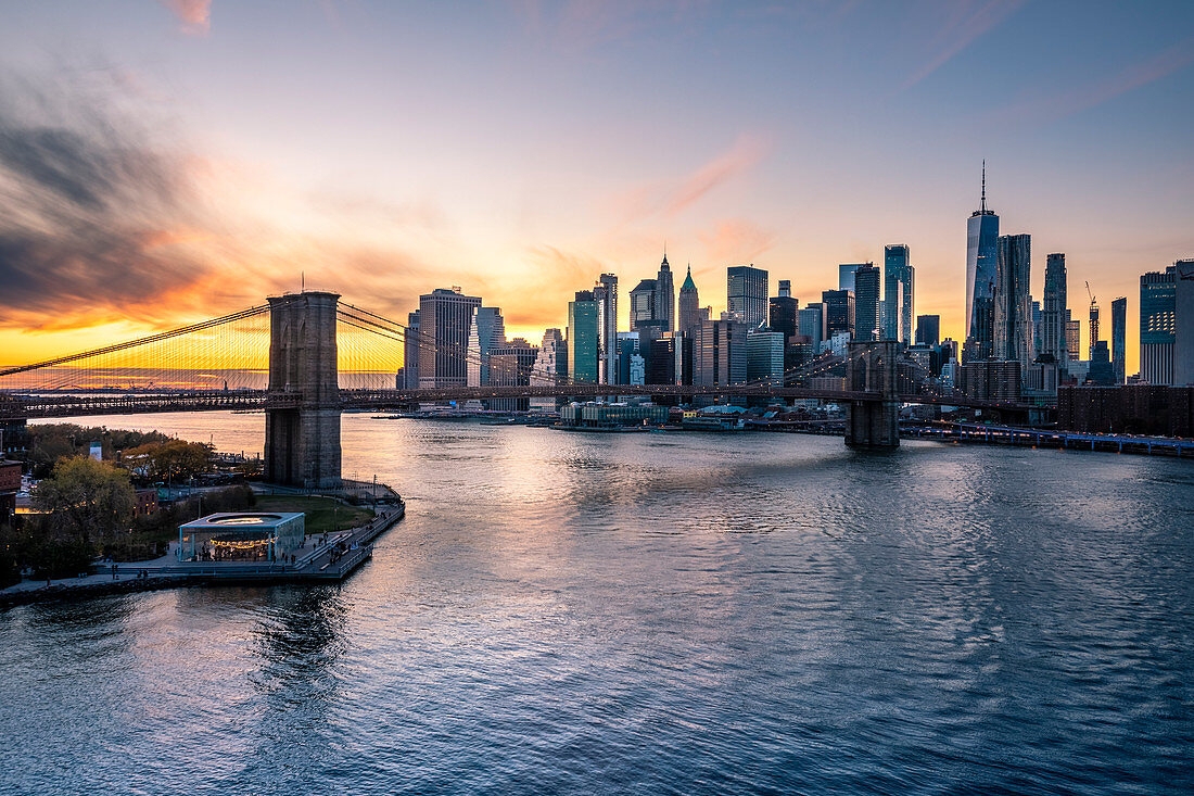 A view of New York city and Brooklyn bridge  from Manhattan Bridge. Manhattan, New York City, New York, USA.