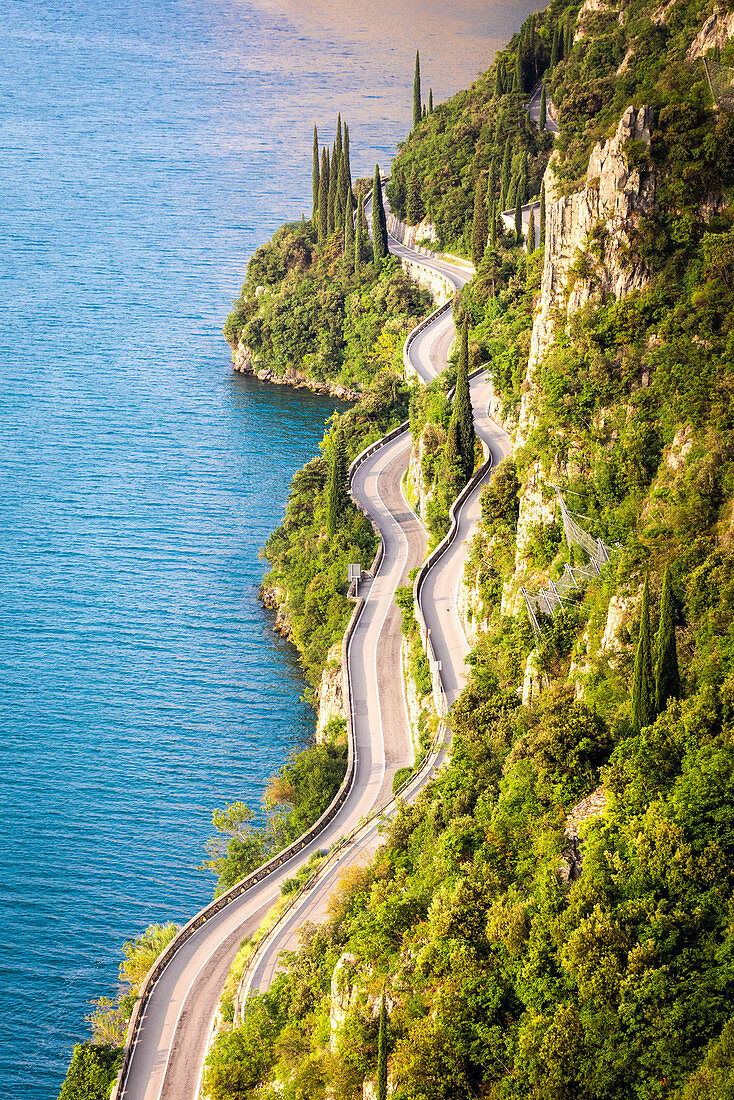 The famous Strada della Forra, a scenic road on Garda Lake western side. Brescia province, Lombardy, Italy