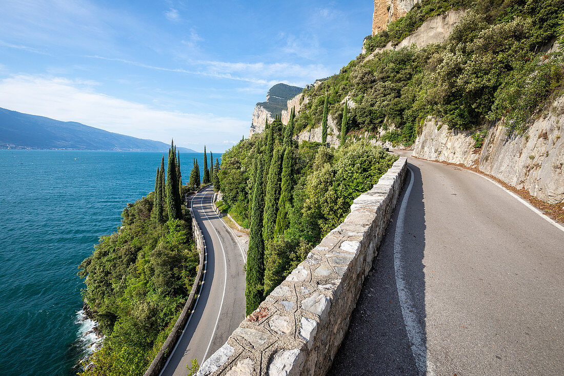 Strada della Forra and SS gardesana occidentale near Tremosine, Brescia province, Garda Lake, Lombardy, Italy