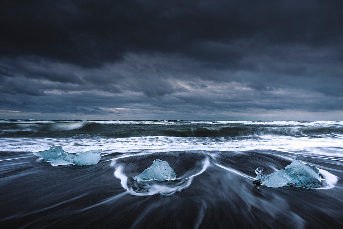 Jokulsarlon lagoon during a cloudy day, southern Iceland