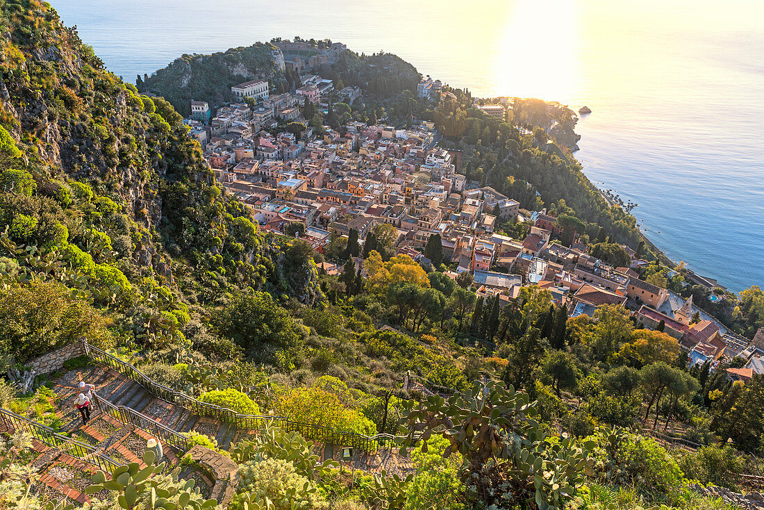 Taormina at sunrise. Europe, Italy, Sicily, Taormina