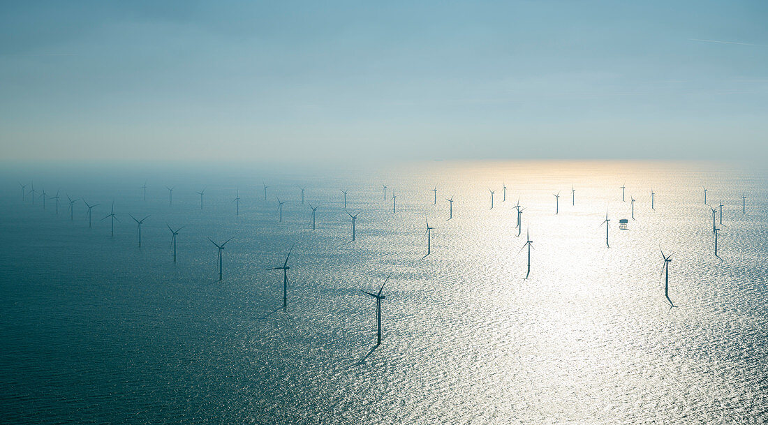 Offshore windfarm, north of Island of Ameland, Friesland, Netherlands