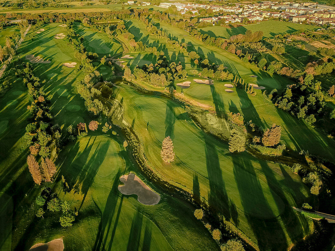 Aerial view of golf course, Prato, Italy