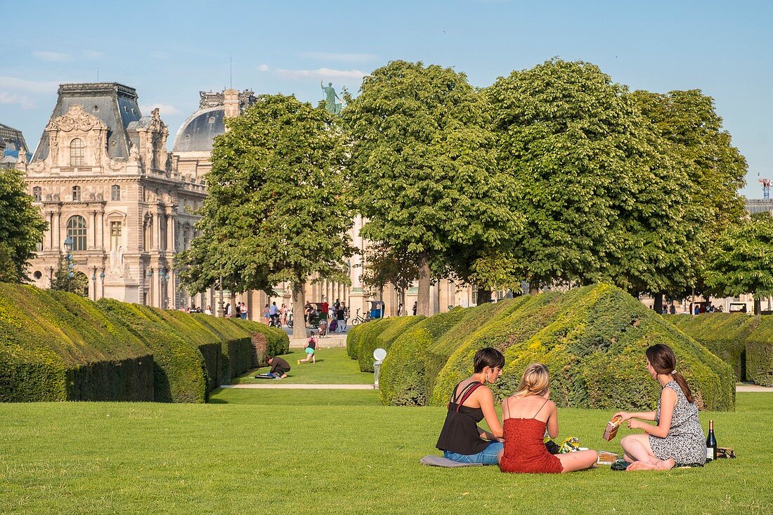 France, Paris, Jardin des Tuileries and the Louvre in the background