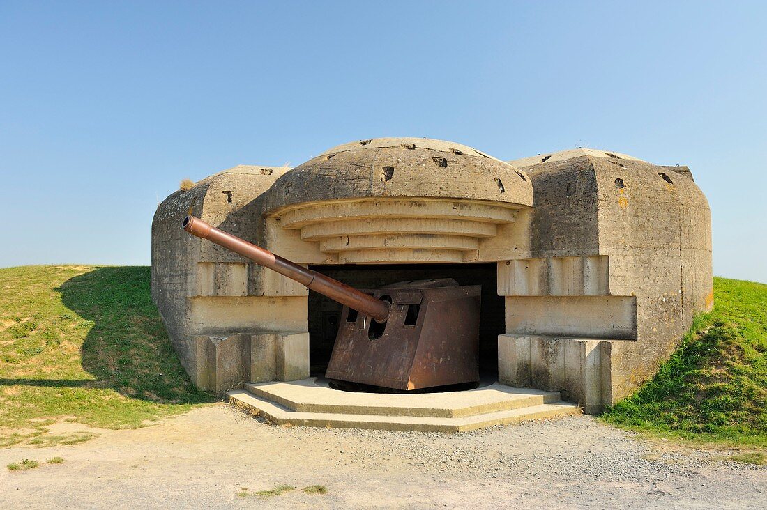 France, Calvados, Longues sur Mer, German battery of the Atlantic Wall equipped with 150 mm marine guns