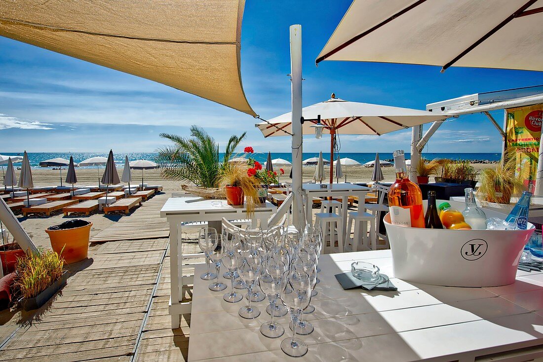 France, Herault, Sete, Beach of Lido, beach restaurant La Ola