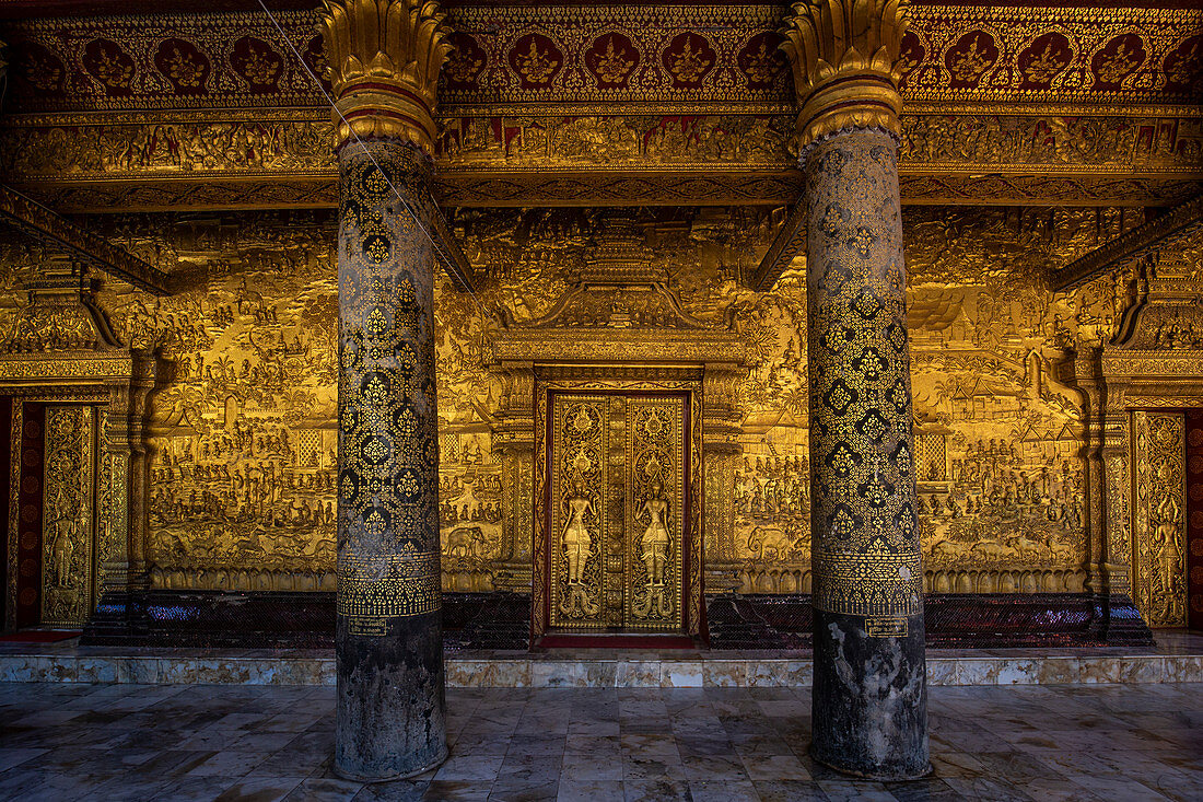 Fassade des Wat Mai Tempels in Luang Prabang, Laos, Asien