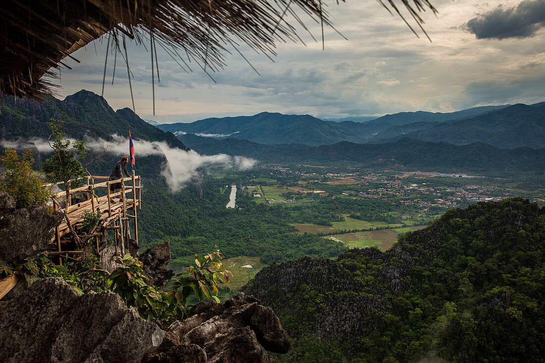 View of karst landscape from Vang Vieng, Laos, Asia