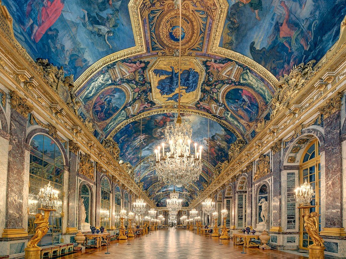 Frankreich, Yvelines, Versailles, Schloss Versailles, das von der UNESCO zum Weltkulturerbe erklärt wurde, der Spiegelsaal