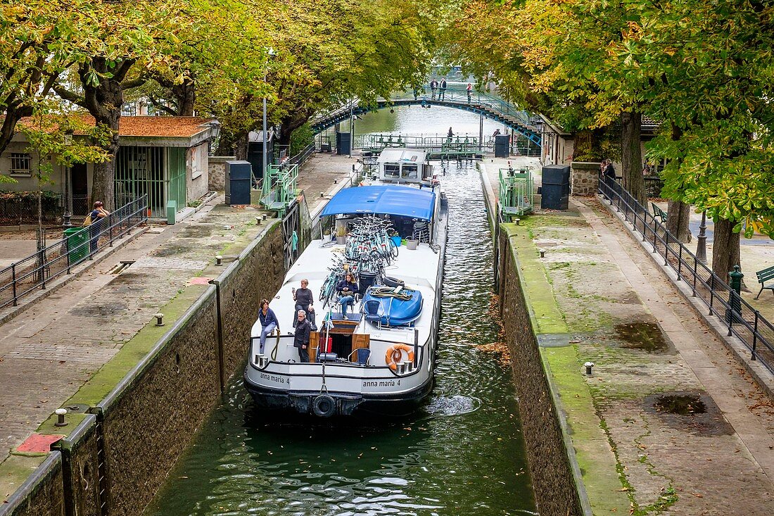Frankreich, Paris, Saint-Martin-Kanal, die Recollets-Schleusen