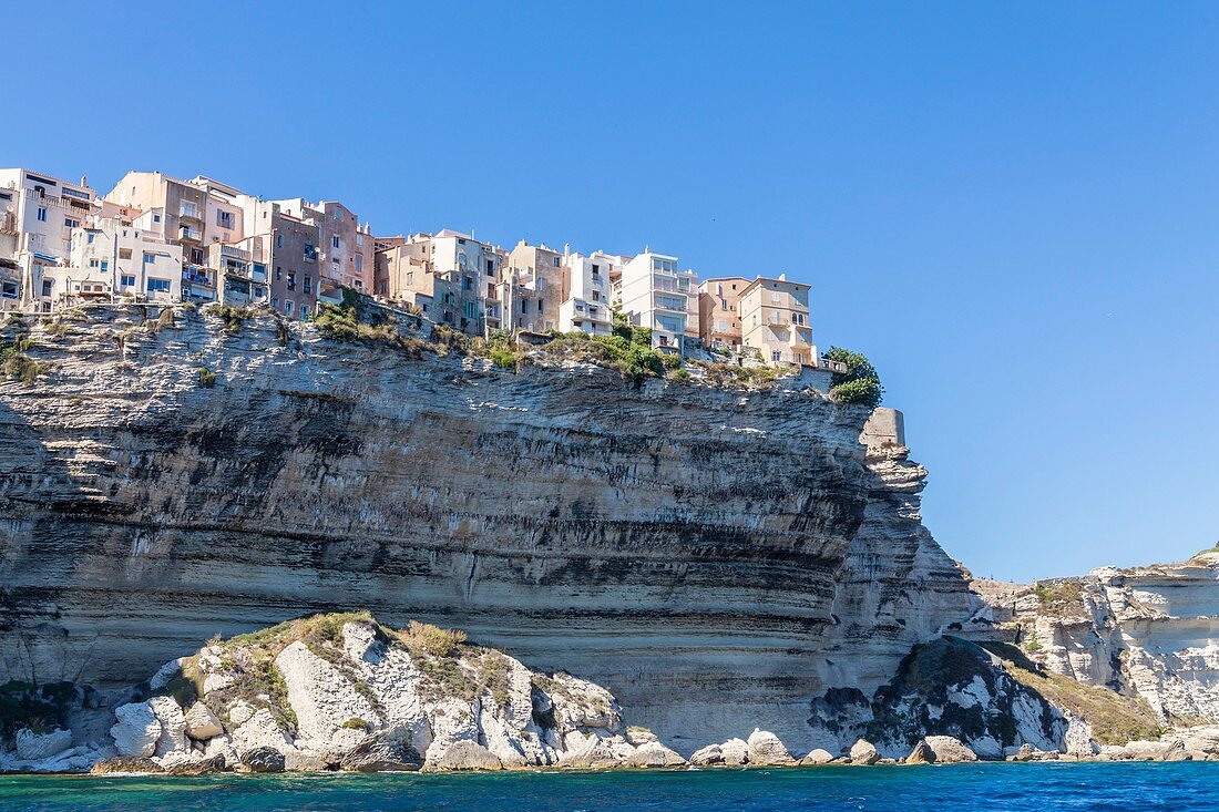 France, South Corsica, Bonifacio, the old town or High City perched on cliffs of limestone