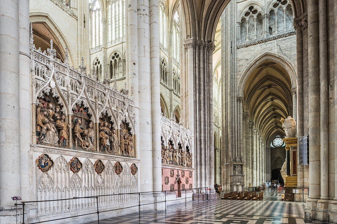 France, Somme, Amiens, Notre-Dame cathedral, jewel of the Gothic art, listed as World Heritage by UNESCO, the southern end of the choir and its tombs