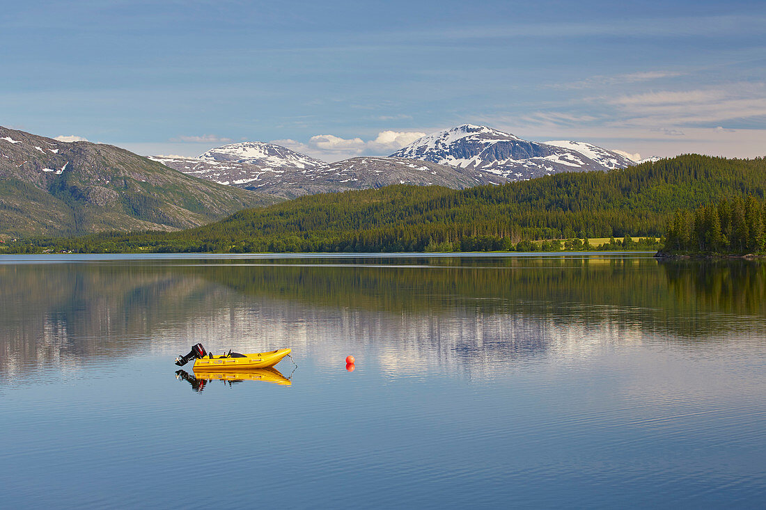 At the lake Fustvatnet near Mosjoen, Nordland, Norway, Europe