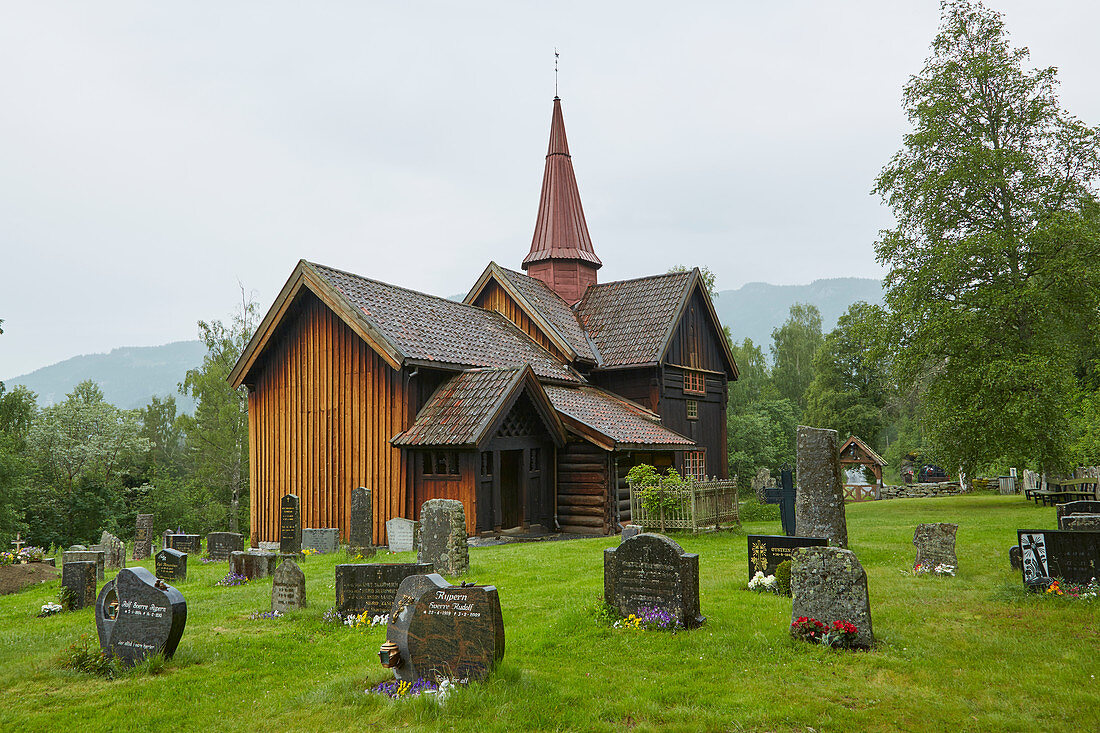 Rollag Stave Church in Numedal, Rollag, Buskerud, Norway, Europe