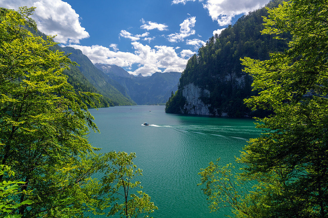 View, Malerwinkel, Koenigssee, Schoenau, Berchtesgaden, Bavaria, Germany, Europe