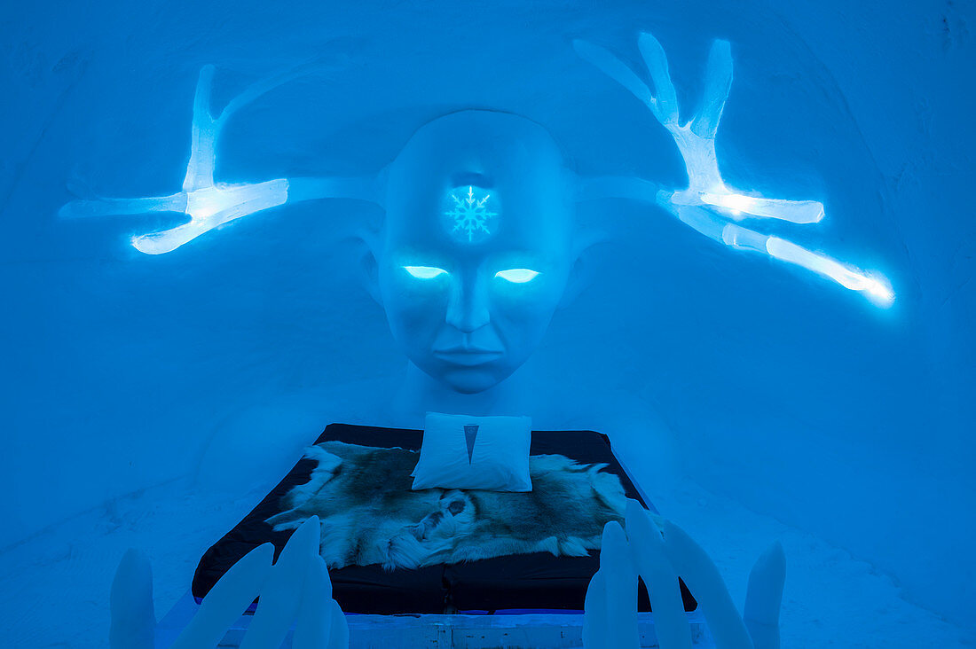 The Cold Rooms in the classic Icehotel in Jukkasjarvi near Kiruna in Swedish Lapland; northern Sweden.