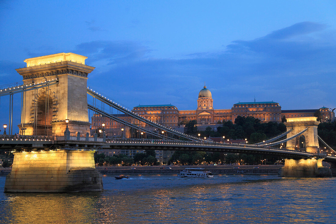 Hungary, Budapest, skyline, Royal Palace, Chain Bridge, Danube River, 
