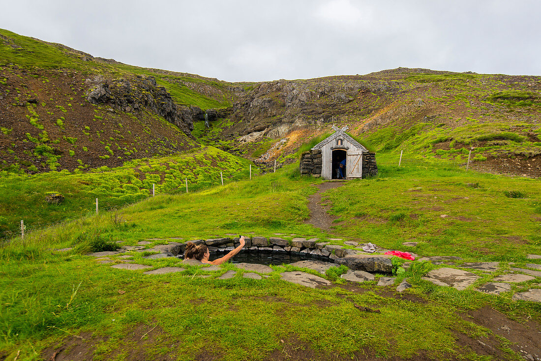 Hot spring in Laugar, Westfjords, Iceland. 