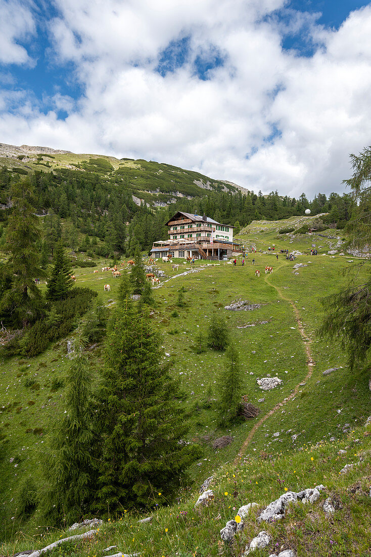 Alta Badia, La Villa, Dolomiten, Provinz Bozen, Südtirol, Italien, Europa. Die Berghütte Gardenacia
