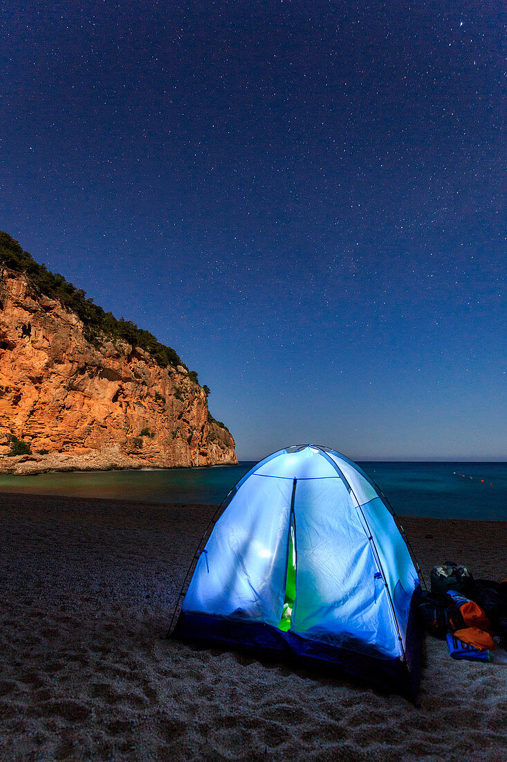 Italy, Sardinia island, Biriola beach by night, Orosei gulf, province of Nuoro