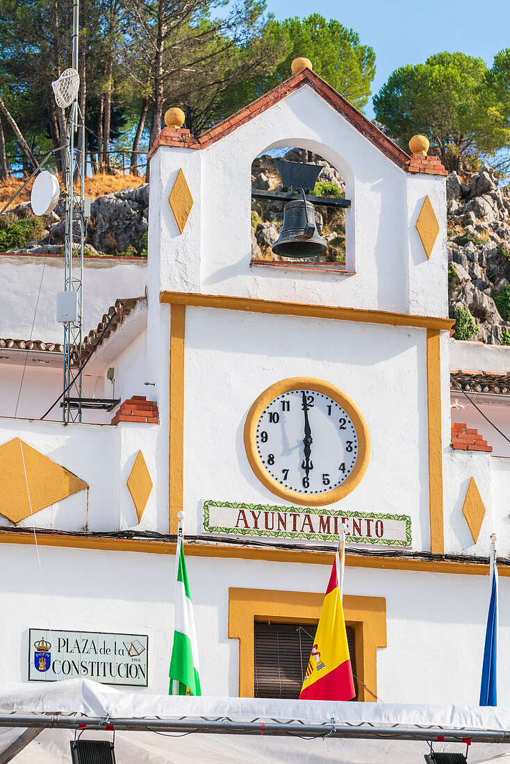 Facade of the town hall, Plaza de la Constitucion, Montejaque, Serrania de Ronda, Malaga province, Andalusia, Spain