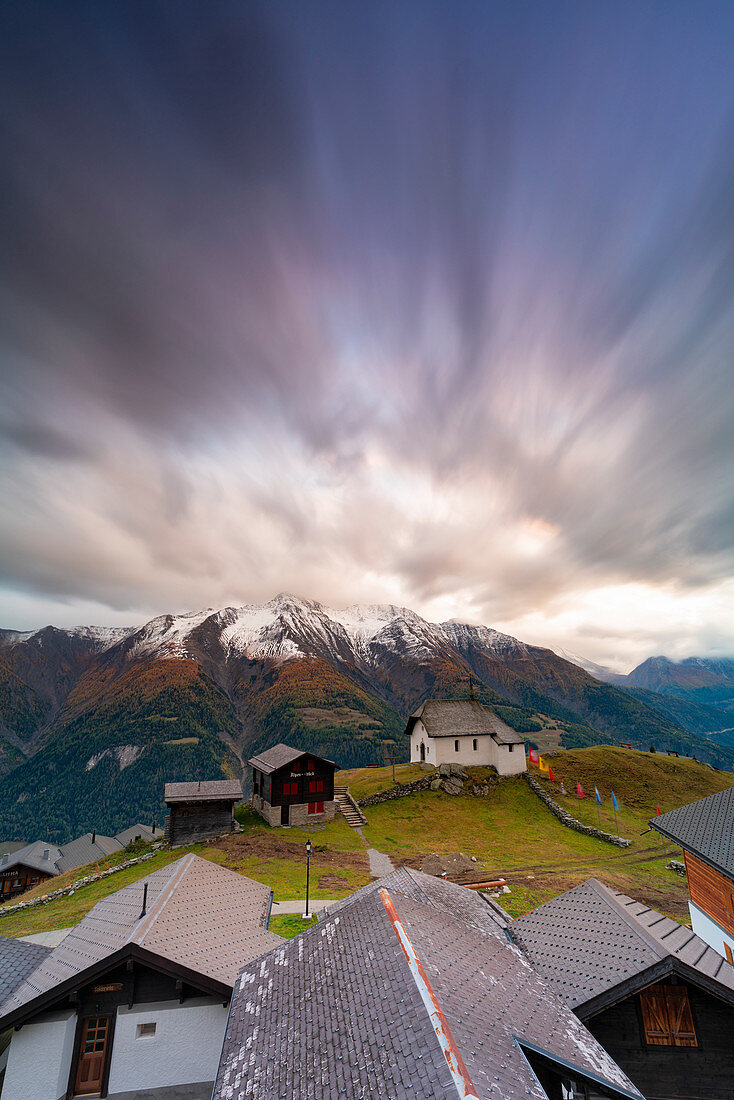 Dramatic sky at sunset, Bettmeralp, canton of Valais, Switzerland