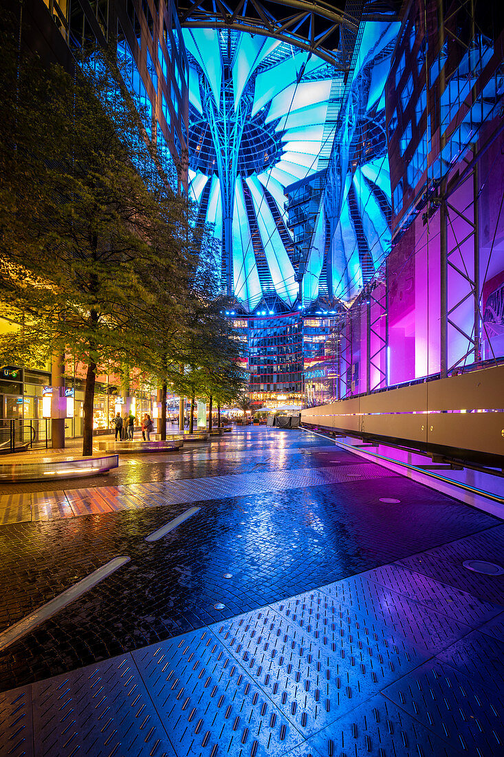 Potsdamer platz at night, Tiergarten district, Berlin, Germany