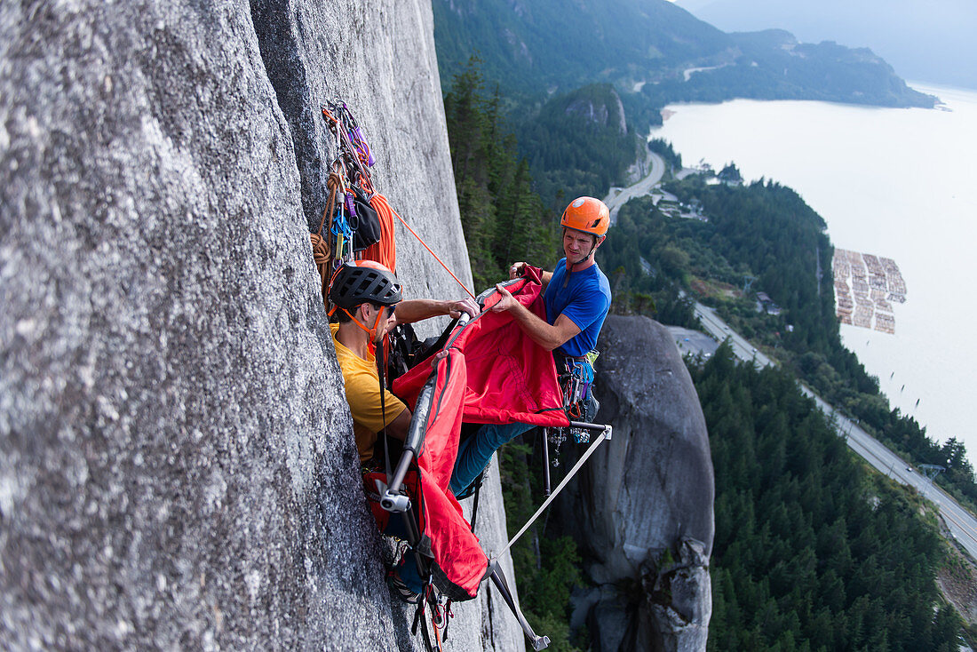 Big wall climbing with portaledge,Squamish,British Columbia,Canada