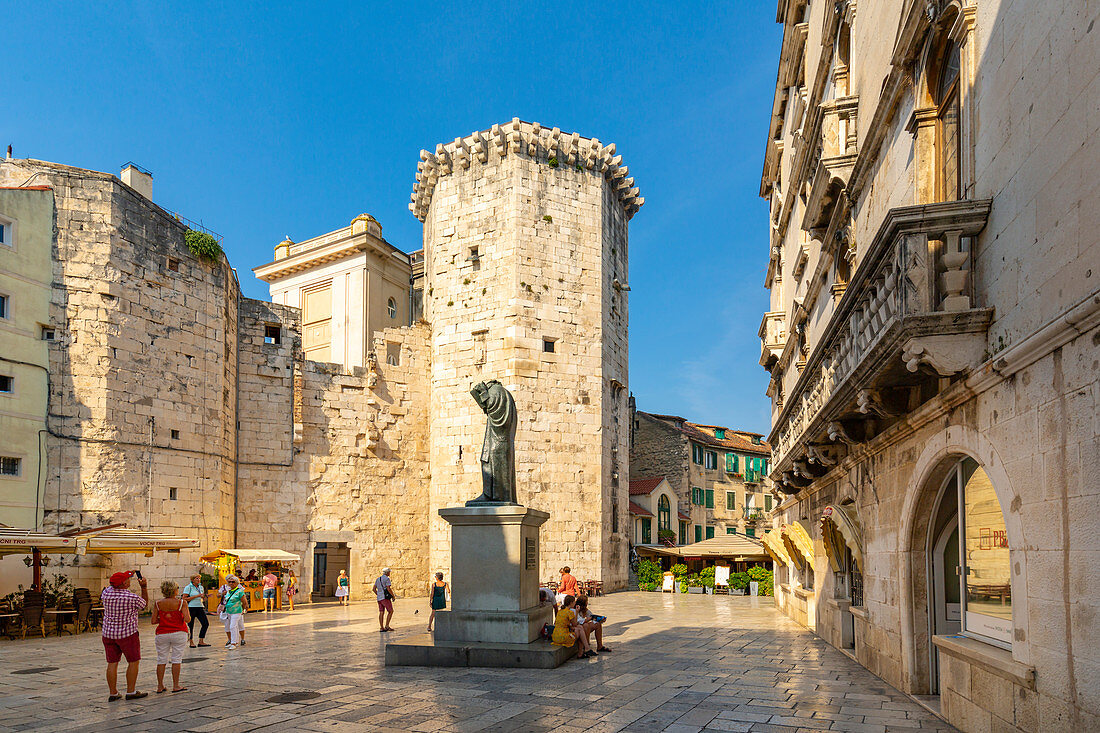 View of Venetian Tower in Fruit Square, Split, Dalmatian Coast, Croatia, Europe
