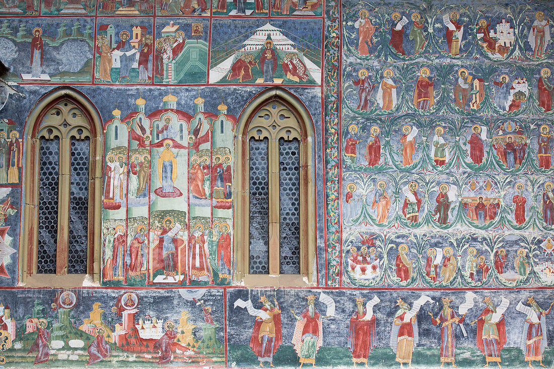 Außenfresken, Sucevita-Kloster, 1585, UNESCO-Weltkulturerbe, Sucevita, Landkreis Suceava, Rumänien, Europa