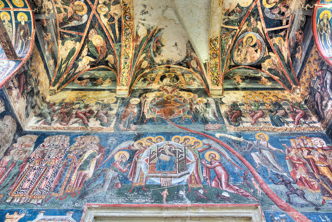 Interior Frescoes, Moldovita Monastery, 1532, UNESCO World Heritage Site, Vatra Moldovitei, Suceava County, Romania, Europe
