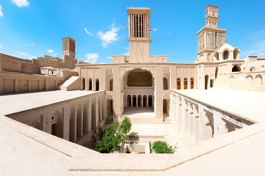 Aghazadeh Mansion courtyard and wind catcher, Abarkook, Yazd Province, Iran, Middle East
