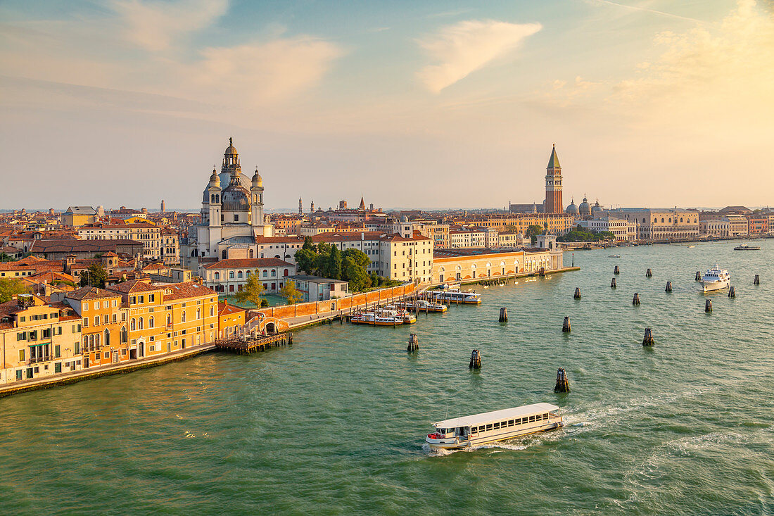 View of Venice from cruise ship at daybreak, Venice, UNESCO World Heritage Site, Veneto, Italy, Europe
