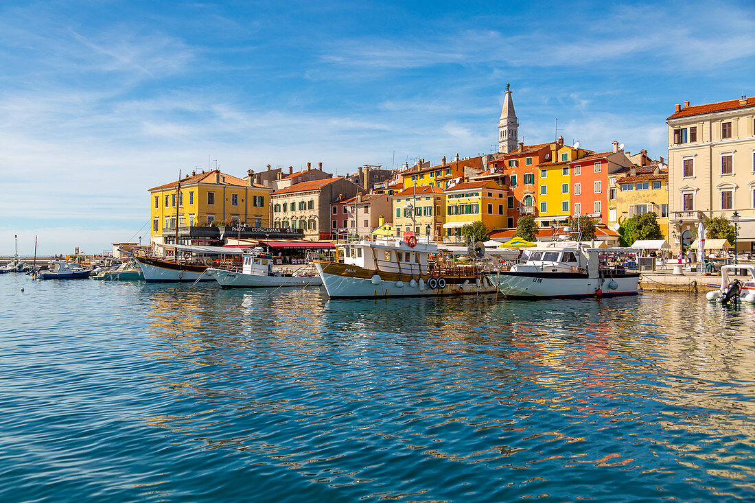 Blick auf den Hafen und die Altstadt mit der Kathedrale St. Euphemia, Rovinj, Istrien, Kroatien, Adria, Europa