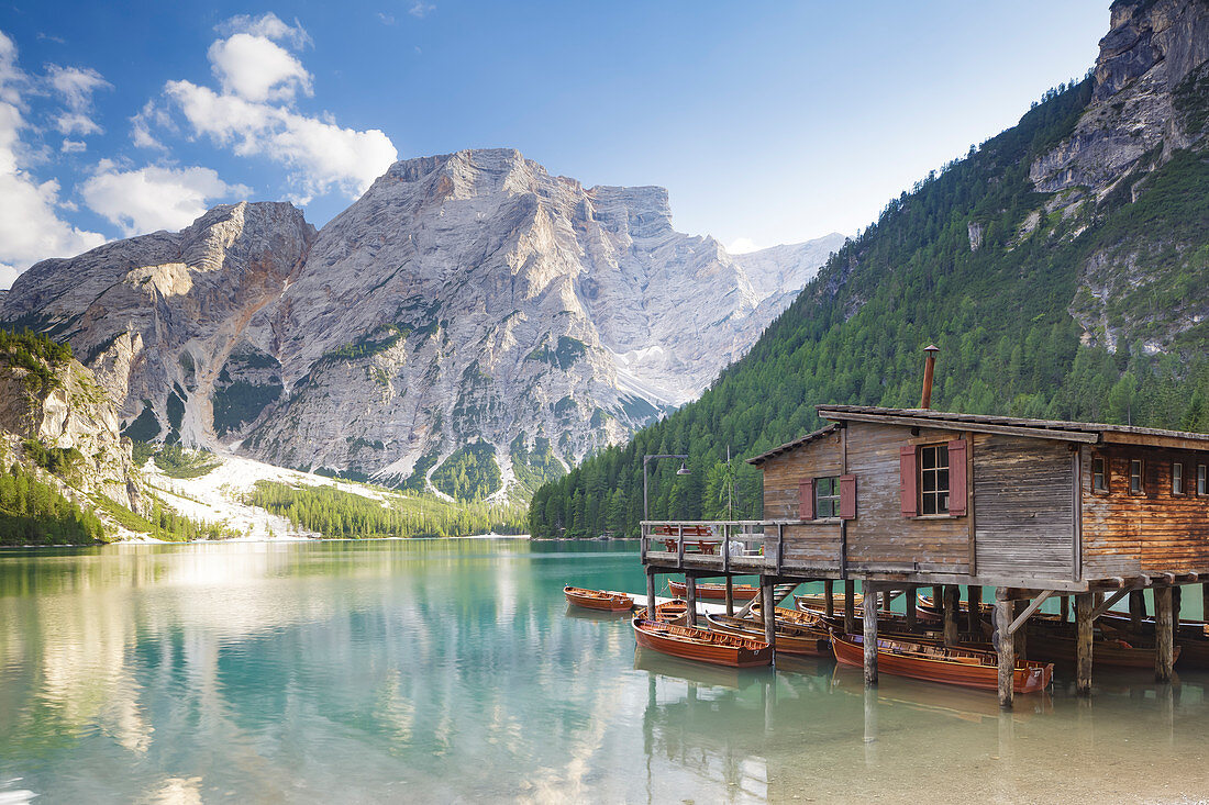 Lago di Braies in the Dolomites, Sud Tyrol, Italy, Europe