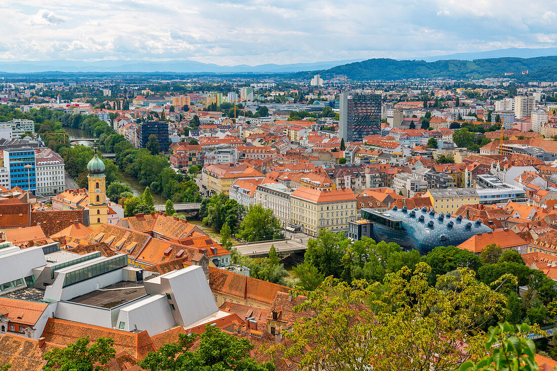 View of cityscape from the Clock Tower, Graz, Styria, Austria, Europe