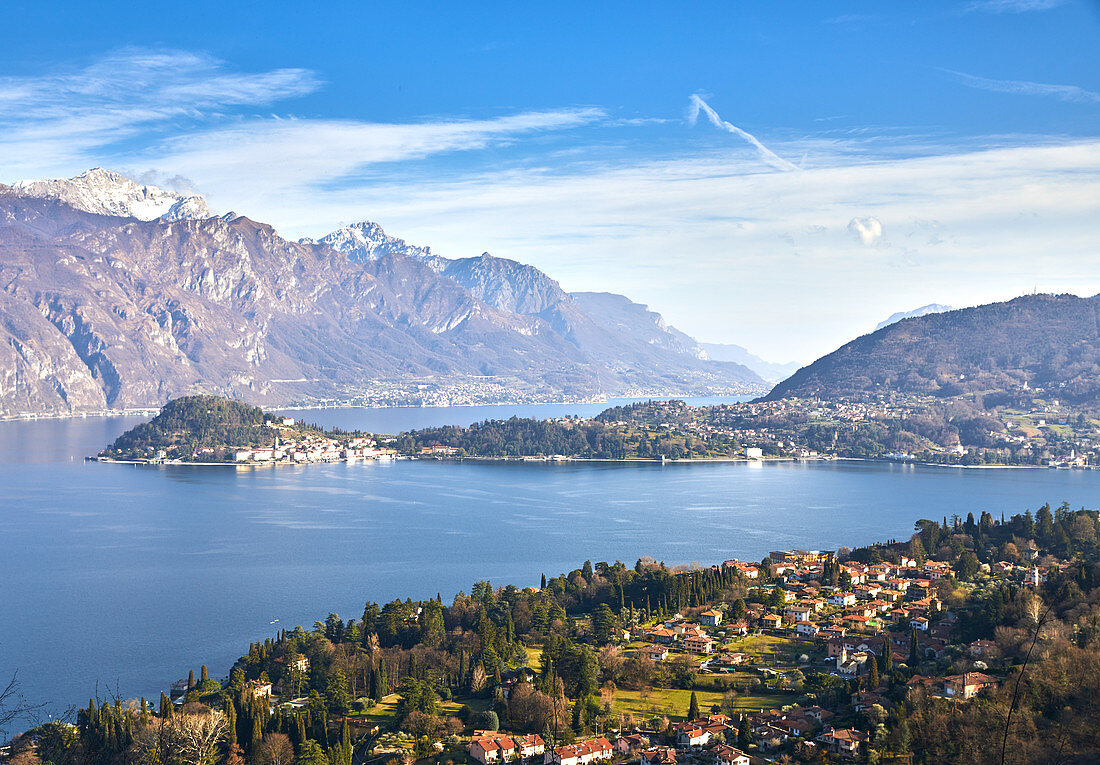 Bellagio and Varenna viewed from Griante on the western shore of Lake Como, Lombardy, Italian Lakes, Italy, Europe