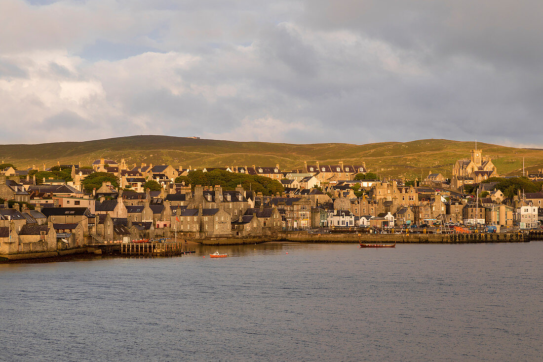 Lerwick, elevated view from the sea, morning light, Lerwick, Mainland, Shetland Isles, Scotland, United Kingdom, Europe